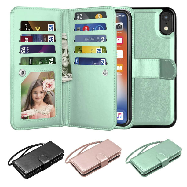 iPhone XR Flip Case Cover for iPhone XR Leather Wallet case Extra-Shockproof Business Kickstand Card Holders with Free Waterproof-Bag Black7 